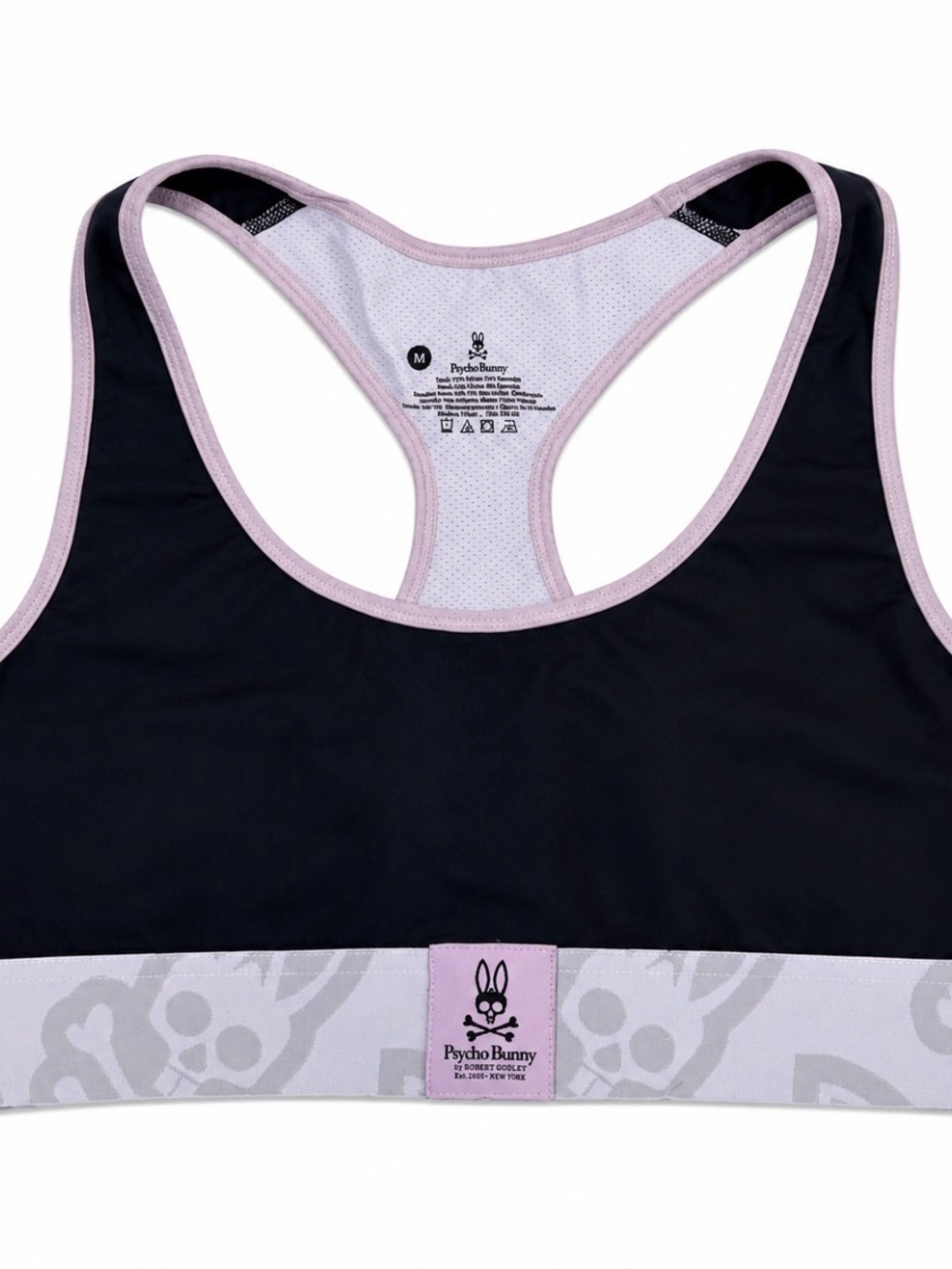 Psycho Bunny Sports Bra M Black Pink Gray Racerback Medium Support Stretch RARE - Picture 2 of 6